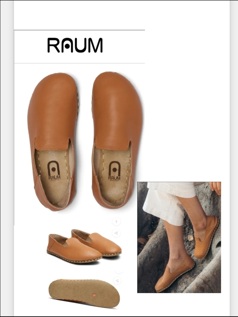 RAUM Women's Tan Leather Slip-On Flats Size 10